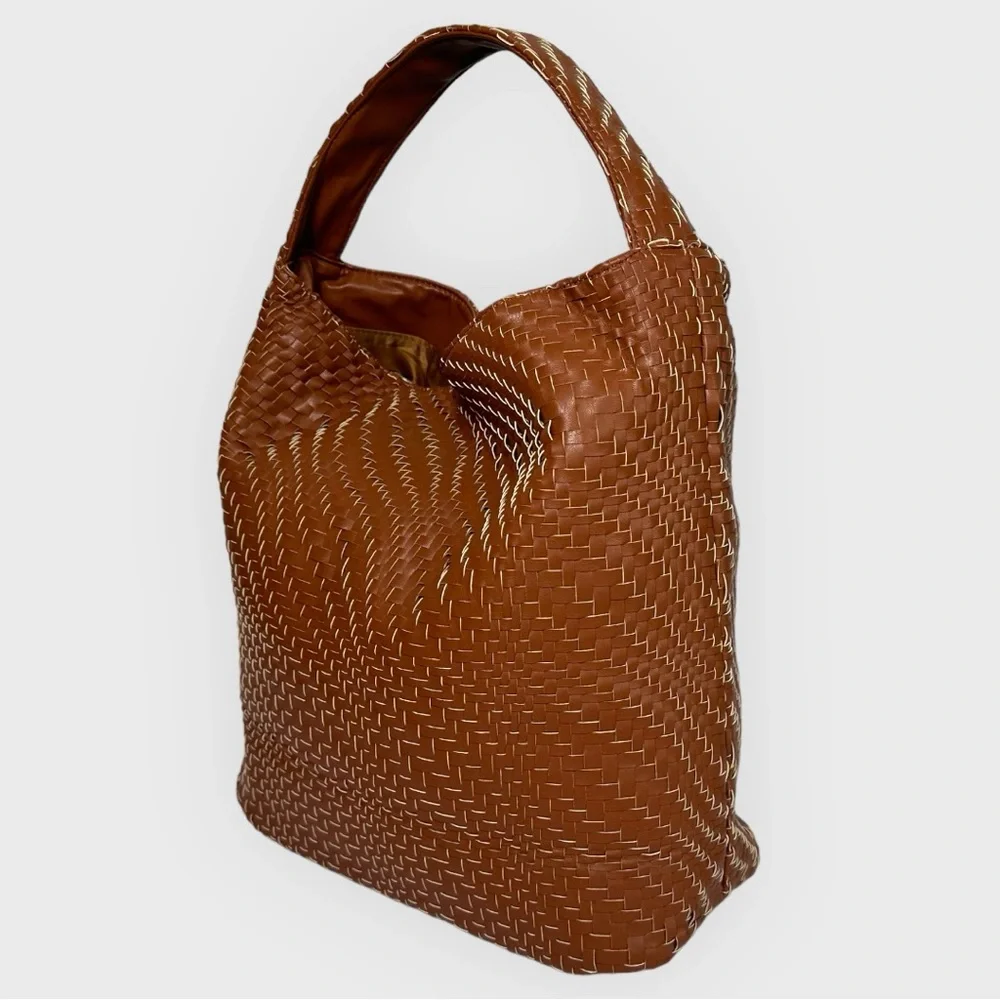 Deux Lux Bond Hobo Shoulder Bag Woven Leather Honey Brown Large Tote - Picture 7 of 12